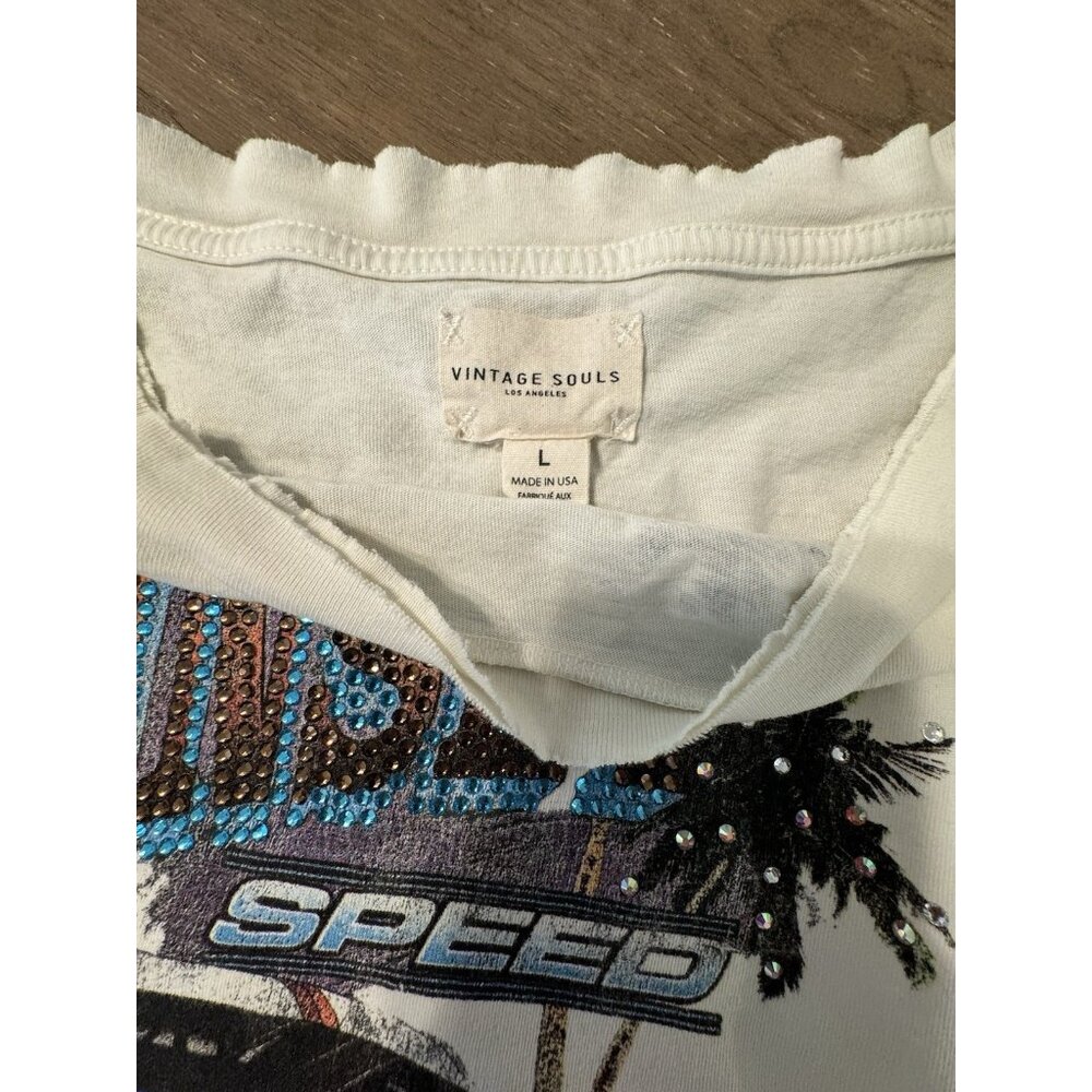 Vintage Souls LA Ivory Speedway Crop Top Large Cotton Moto Rock Streetwear Y2k - Picture 8 of 9